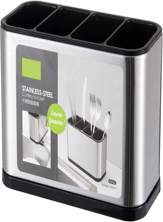 ZOCKRIX Stainless Steel Kitchen Cutlery Holder - 4 Compartment Utensil Organizer & Drainer Stand for Spoons, Forks, Knives - Rust-Resistant, Compact Design - Image 1